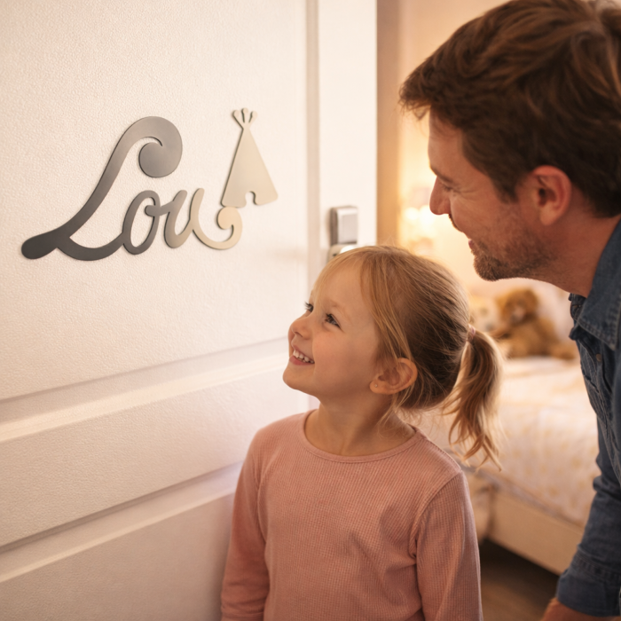 Plaque de Porte Personnalisée Enfant - Motif Tipi - Couleur Anthracite/Ecru