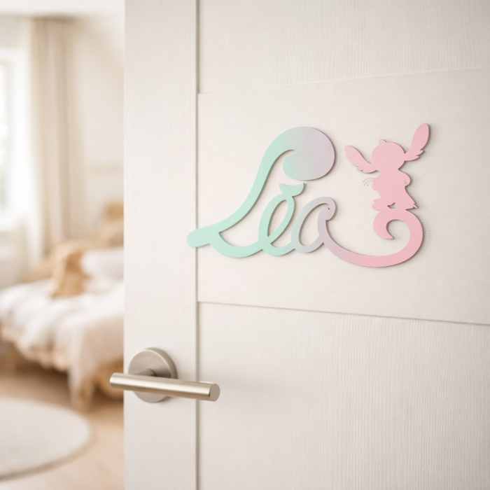 Plaque de Porte - motif Stitch - Couleur Vert/Lilas