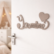 Plaque de Porte Personnalisée en Bois - Motif Cœur - Couleur Mastic