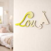 Plaque de Porte Personnalisée Enfant - Motif Tipi - Couleur Pistache/Ecru