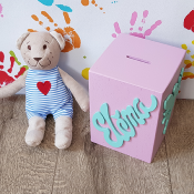 Tirelire personnalisée en bois avec motif couleur lilas