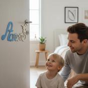 Plaque de Porte Personnalisée en Bois - Motif Pikachu - Couleur Bleu/Ecru