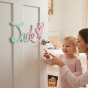 Plaque de Porte Personnalisée en Bois - Motif Renard - Couleur Vert/Lilas