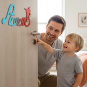 Plaque de Porte Personnalisée en Bois - Motif Pikachu - Couleur Turquoise/Rouge