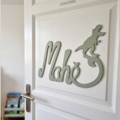 Nouvelle Plaque de Porte - Motif Dino - Couleur Gris Cendre