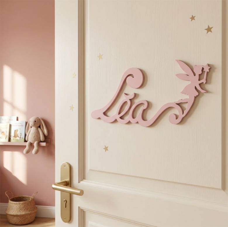 Nouvelle Plaque de Porte - Motif Fée - Couleur Pastel Petal