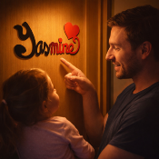 Plaque de Porte Personnalisée en Bois - Motif Cœur - Couleur Anthracite/Rouge