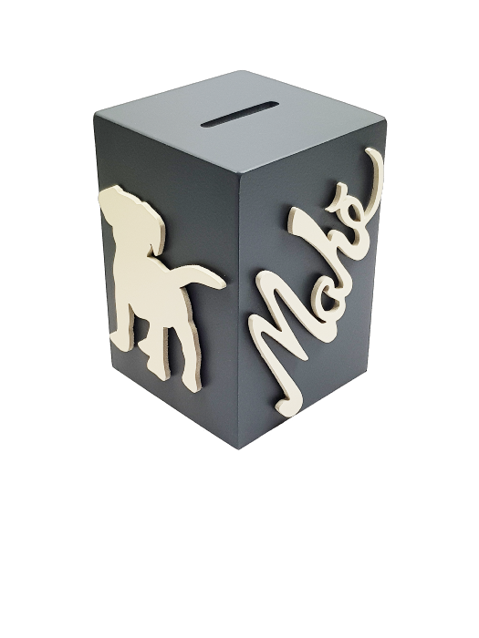 Tirelire Personnalisée en Bois - Motif Chien - Couleur Anthracite